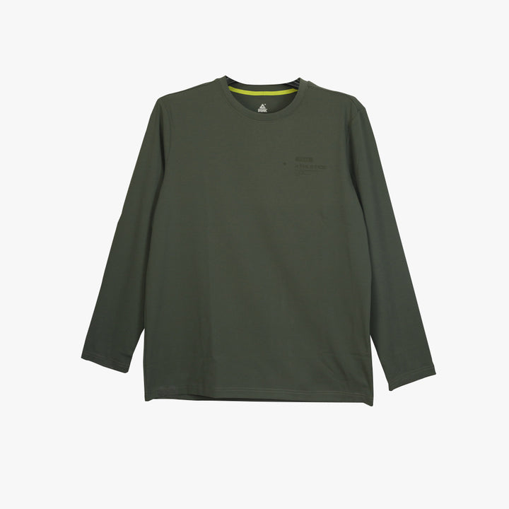 Peak Round Neck Long Sleeves T Shirt Olive Green