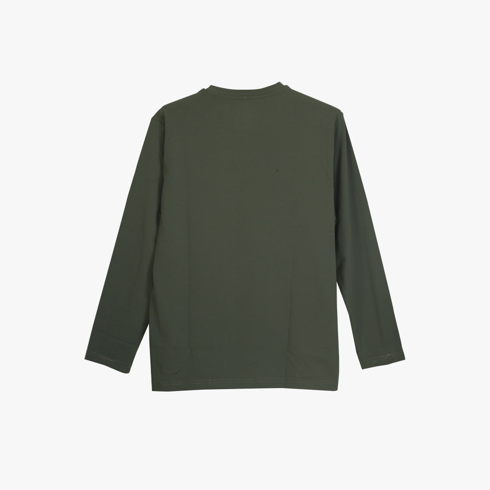 Peak Round Neck Long Sleeves T Shirt Olive Green