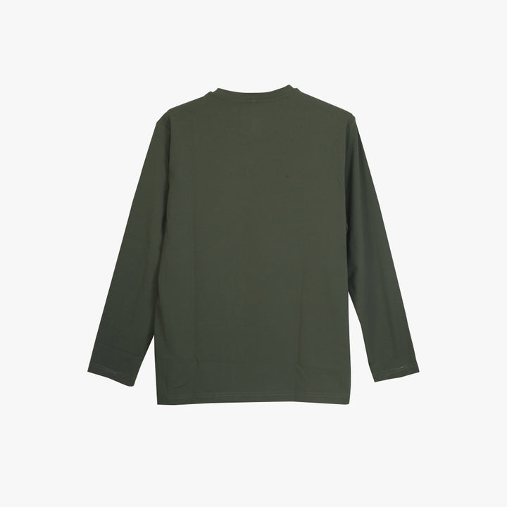 Peak Round Neck Long Sleeves T Shirt Olive Green
